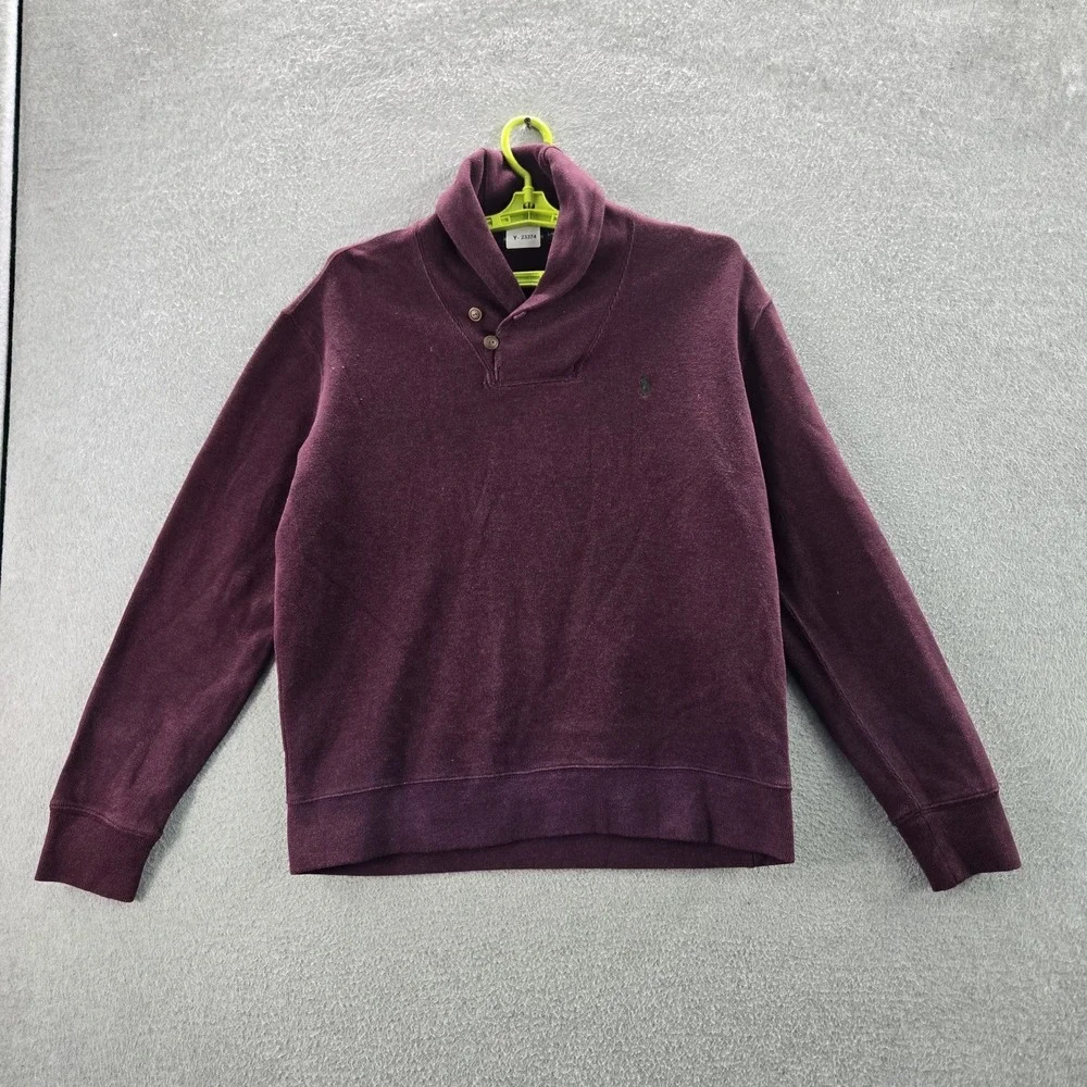 Polo Ralph Lauren Men Sweatshirt L Red‎ Long Sleeve Shawl Collar Logo Pony